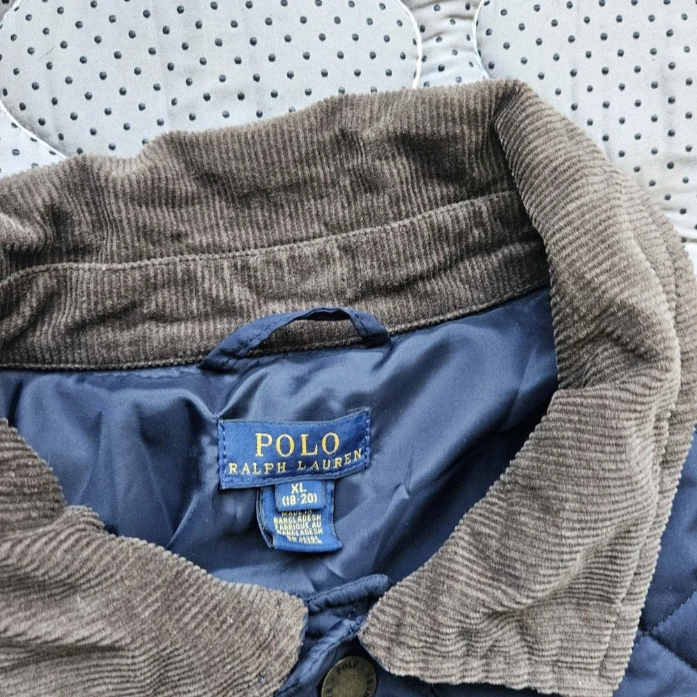 Polo Ralph Lauren Boys XL 18/20 Quilted Jacket Navy Blue Barn Coat Corduroy...